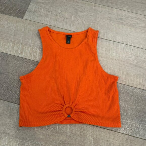 WILD FABLE WOMENS ORANGE SLEEVELESS CROPPED RIBBED TOP SHIRT - Picture 1 of 5